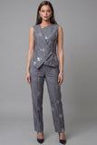 Single Breasted Dark Grey V Neck Floral 2 Piece Work Suits