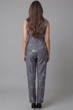Single Breasted Dark Grey V Neck Floral 2 Piece Work Suits