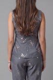 Single Breasted Dark Grey V Neck Floral 2 Piece Work Suits