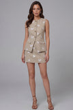Khaki Sleeveless Floral Appliqued Round Neck 2 Piece Work Dress