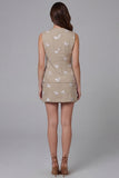 Khaki Sleeveless Floral Appliqued Round Neck 2 Piece Work Dress