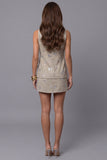 Square Neck Khaki Floral Appliqued 2 Piece Work Dress