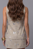 Square Neck Khaki Floral Appliqued 2 Piece Work Dress