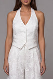 Floral Ivory Halter Neck Breasted 2 Piece Work Suits