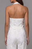 Floral Ivory Halter Neck Breasted 2 Piece Work Suits