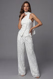 Floral Ivory One Shoulder Breasted 2 Piece Work Suits