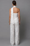 Floral Ivory One Shoulder Breasted 2 Piece Work Suits