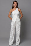 Floral Ivory One Shoulder Breasted 2 Piece Work Suits