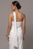 Floral Ivory One Shoulder Breasted 2 Piece Work Suits