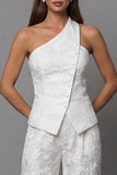 Floral Ivory One Shoulder Breasted 2 Piece Work Suits