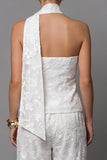 Floral Ivory One Shoulder Breasted 2 Piece Work Suits