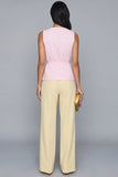 Pink and Yellow V Neck Sleeveless 2 Piece Work Suits with Bow