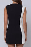 Black and White V Neck Sleeveless Short Work Dress