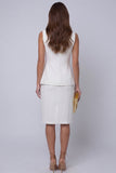 Ivory Sheath Single Breasted V Neck 2 Piece Work Dress