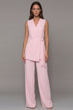 Pink V Neck Sleeveless 2 Piece Work Suits