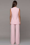 Pink V Neck Sleeveless 2 Piece Work Suits