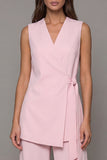 Pink V Neck Sleeveless 2 Piece Work Suits