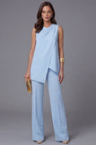 Sky Blue V Neck Sleeveless 2 Piece Work Suits