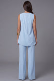 Sky Blue V Neck Sleeveless 2 Piece Work Suits