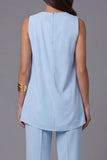 Sky Blue V Neck Sleeveless 2 Piece Work Suits