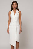 Sheath Double Breasted White Midi Work Dress