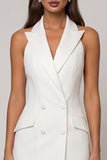 Sheath Double Breasted White Midi Work Dress
