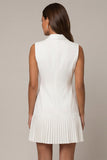 A Line Double Breasted Pleated White Short Work Dress