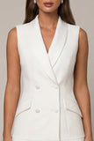 A Line Double Breasted Pleated White Short Work Dress