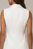 A Line Double Breasted Pleated White Short Work Dress