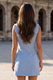 Blue Bodycon Peak Lapel Short Work Dress