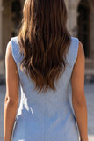 Blue Bodycon Peak Lapel Short Work Dress