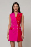 Fuchsia and Red Bodycon Peak Lapel Short Work Dress