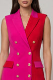 Fuchsia and Red Bodycon Peak Lapel Short Work Dress