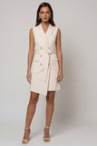 Ivory A Line Sleeveless Short Work Dress with Belt