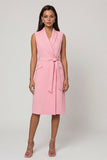 Pink A Line Sleeveless Shawl Lapel Midi Work Dress