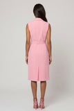 Pink A Line Sleeveless Shawl Lapel Midi Work Dress