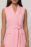 Pink A Line Sleeveless Shawl Lapel Midi Work Dress