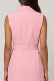 Pink A Line Sleeveless Shawl Lapel Midi Work Dress
