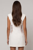 White Peak Lapel Bodycon Short Work Dress with Lace