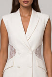 White Peak Lapel Bodycon Short Work Dress with Lace