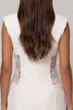 White Peak Lapel Bodycon Short Work Dress with Lace