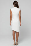 White Peak Lapel Sheath High Low Work Dress