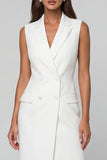 White Peak Lapel Sheath High Low Work Dress