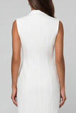 White Peak Lapel Sheath High Low Work Dress