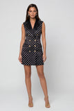 A Line Black White Dots Sleeveless Short Work Dress