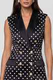 A Line Black White Dots Sleeveless Short Work Dress