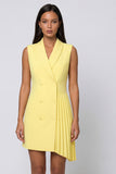 Shawl Peal Pleated Yellow Work Dress
