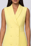 Shawl Peal Pleated Yellow Work Dress