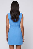 Peak Lapel Blue A Line Short Work Dress with Belt
