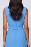 Peak Lapel Blue A Line Short Work Dress with Belt
